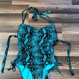 Blue snakeskin one piece swimsuit